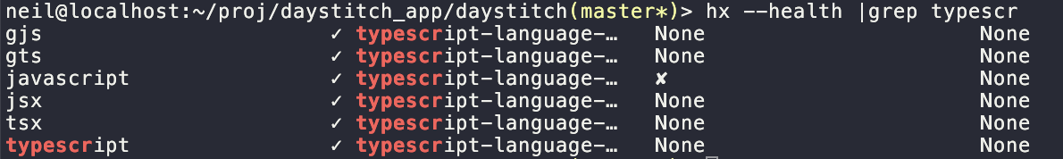 hx –health | grep typescript