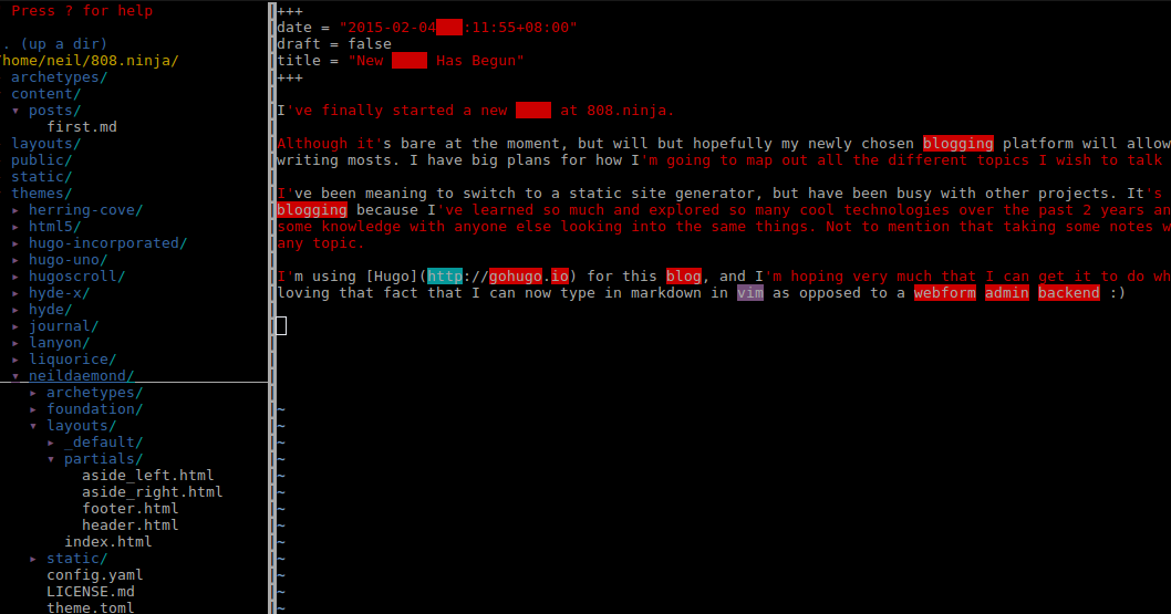 Blogging In Vim using goHugo.io
